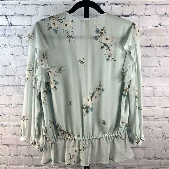 🌸 Joie Arleyne Floral Ruffle Blouse | Celadon Blue Sheer Peplum | Size M - Picture 4 of 4